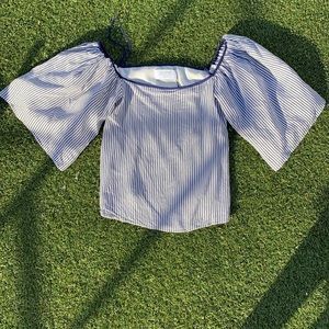 La Ligne cold shoulder blue and white stripped top